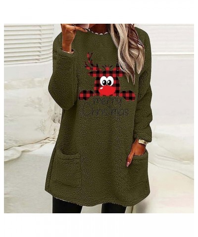 Womens Christmas Sweatshirts Cute Reindeer Graphic Blouse Tops Sherpa Fleece Long Sleeve Shirts with Pocket 01 Army Green $8....