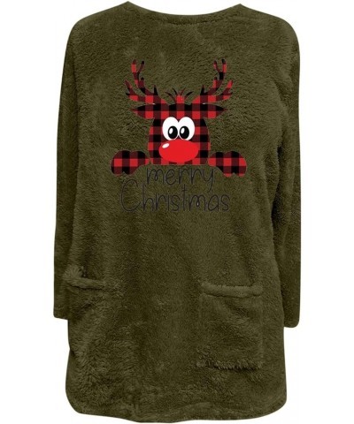 Womens Christmas Sweatshirts Cute Reindeer Graphic Blouse Tops Sherpa Fleece Long Sleeve Shirts with Pocket 01 Army Green $8....