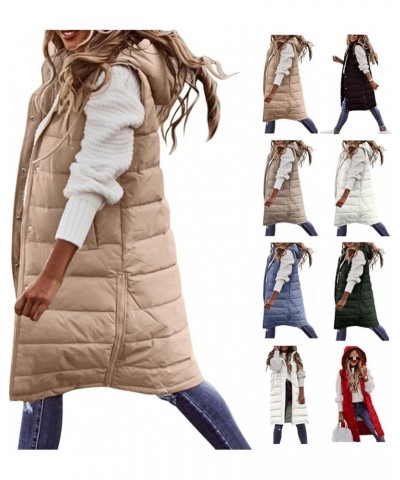 Long Puffer Vest Women Full-Zip Hooded Sleeveless Down Jacket Long Warm Winter Coat Outerwear Warm Windbreakers Tops Army Gre...