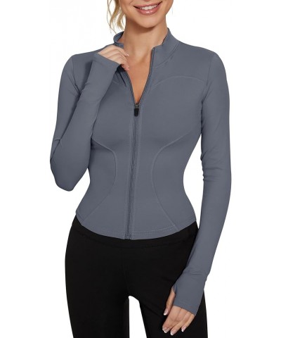 Women's Workout Jacket Lightweight Zip Up Yoga Jacket Cropped Athletic Slim Fit Tops A-bluegrey $15.38 Jackets