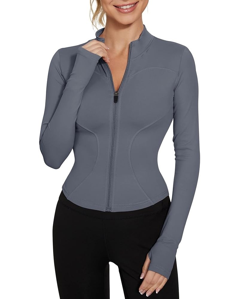 Women's Workout Jacket Lightweight Zip Up Yoga Jacket Cropped Athletic Slim Fit Tops A-bluegrey $15.38 Jackets