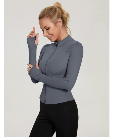 Women's Workout Jacket Lightweight Zip Up Yoga Jacket Cropped Athletic Slim Fit Tops A-bluegrey $15.38 Jackets