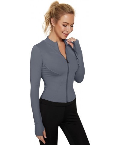 Women's Workout Jacket Lightweight Zip Up Yoga Jacket Cropped Athletic Slim Fit Tops A-bluegrey $15.38 Jackets