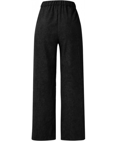 Corduroy Pants for Women Vintage High Waisted Straight Wide Leg Pants Fall Winter Work Lounge Trousers with Pockets Z71-black...