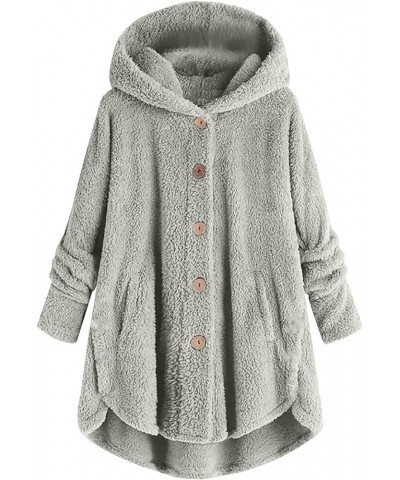 Winter Furry Jackets For Women Irregular Fuzzy Fleece Hooded Cardigan Coats Buttons Warm Hoodies Outerwear With Pocket Furry ...