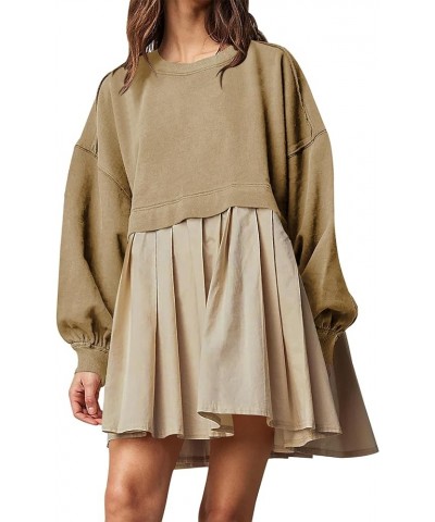 Women Oversized Sweatshirt Dress Long Sleeve Pullover Tops Pleated Flowy Mini Dress Khaki $15.96 Hoodies & Sweatshirts