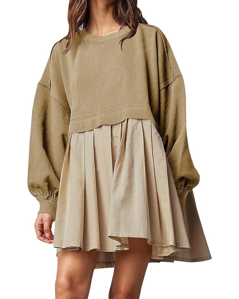 Women Oversized Sweatshirt Dress Long Sleeve Pullover Tops Pleated Flowy Mini Dress Khaki $15.96 Hoodies & Sweatshirts