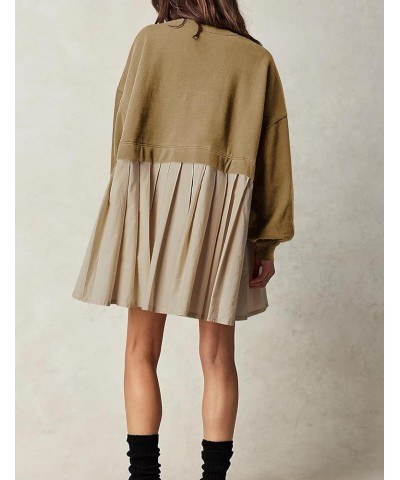 Women Oversized Sweatshirt Dress Long Sleeve Pullover Tops Pleated Flowy Mini Dress Khaki $15.96 Hoodies & Sweatshirts