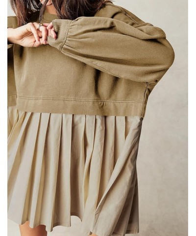 Women Oversized Sweatshirt Dress Long Sleeve Pullover Tops Pleated Flowy Mini Dress Khaki $15.96 Hoodies & Sweatshirts