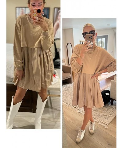 Women Oversized Sweatshirt Dress Long Sleeve Pullover Tops Pleated Flowy Mini Dress Khaki $15.96 Hoodies & Sweatshirts