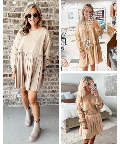 Women Oversized Sweatshirt Dress Long Sleeve Pullover Tops Pleated Flowy Mini Dress Khaki $15.96 Hoodies & Sweatshirts