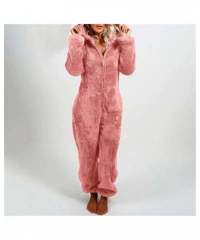 Winter Warm Fleece Onesies Pajamas Womens Funny Cute Sofy Comfy Fuzzy Fluffy Jumpsuit Hooded Long Sleeve Zipper Pyjamas Pink ...