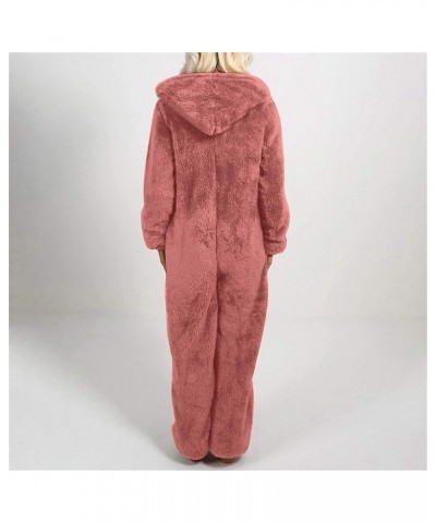 Winter Warm Fleece Onesies Pajamas Womens Funny Cute Sofy Comfy Fuzzy Fluffy Jumpsuit Hooded Long Sleeve Zipper Pyjamas Pink ...