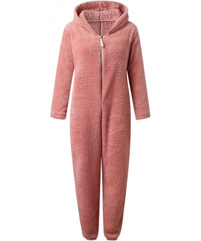 Winter Warm Fleece Onesies Pajamas Womens Funny Cute Sofy Comfy Fuzzy Fluffy Jumpsuit Hooded Long Sleeve Zipper Pyjamas Pink ...