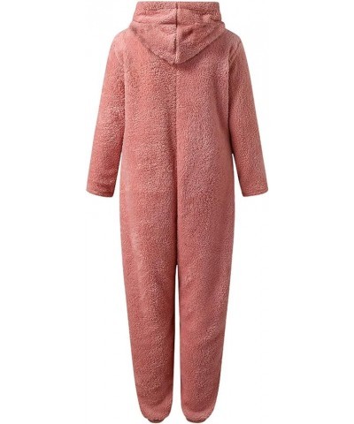 Winter Warm Fleece Onesies Pajamas Womens Funny Cute Sofy Comfy Fuzzy Fluffy Jumpsuit Hooded Long Sleeve Zipper Pyjamas Pink ...