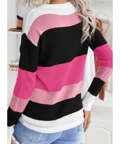 Fall Sweaters Round Neck Striped Cute Winter Pullover Sweaters for Women Trendy 2023 Drawstring Pink $18.71 Sweaters