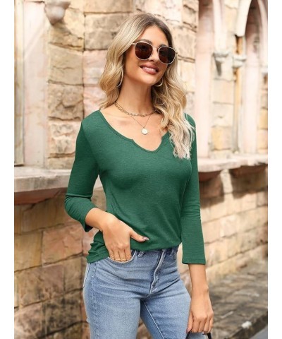 Women Long Sleeve Tops V Neck T Shirts for Women Fall Tops Long Sleeve Tee Shirts Fitted 3/4 Sleeve Green $9.68 T-Shirts