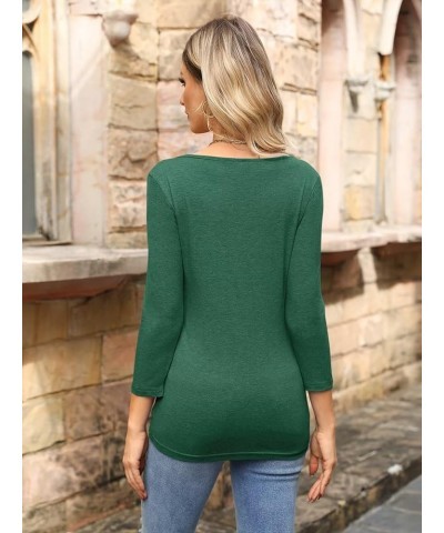 Women Long Sleeve Tops V Neck T Shirts for Women Fall Tops Long Sleeve Tee Shirts Fitted 3/4 Sleeve Green $9.68 T-Shirts