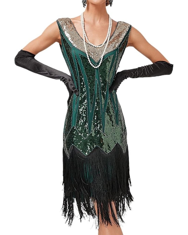 Women's Plus Size Flapper Dress Fringe Glitter Beaded Swing Roaring 20s Gatsby Short Sequin Masquerade Dresses Green $30.15 D...