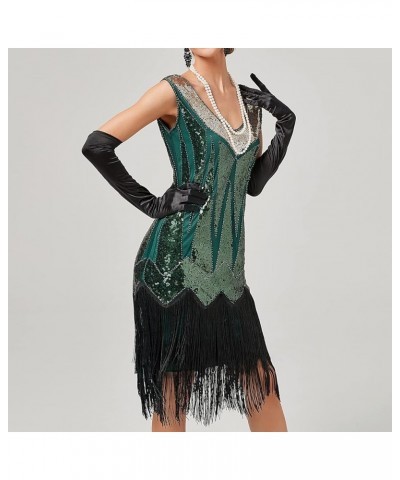 Women's Plus Size Flapper Dress Fringe Glitter Beaded Swing Roaring 20s Gatsby Short Sequin Masquerade Dresses Green $30.15 D...