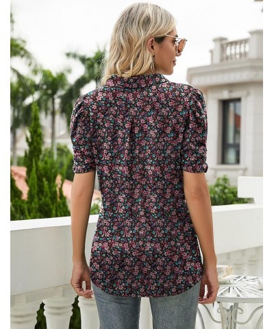 Women's Short Sleeve Polo Shirts V Neck Casual Collared Tops Work Tunic Blouses Black Red Floral $12.18 Shirts