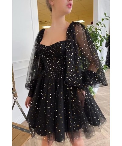 Women's Sparkle Starry Tulle Homecoming Dresses Puffy Sleeve Short Prom Dresses Party Gowns for Teens B-hunter Green $30.08 D...