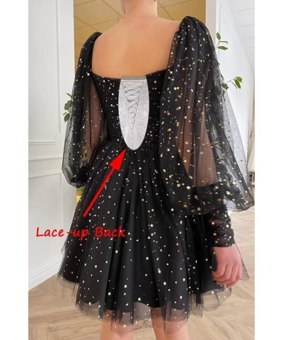 Women's Sparkle Starry Tulle Homecoming Dresses Puffy Sleeve Short Prom Dresses Party Gowns for Teens B-hunter Green $30.08 D...