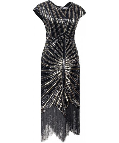 1920s Vintage Inspired Sequin Embellished Fringe Long Gatsby Tassels Hem Flapper Dress 20s Accessories Set Black Gold $25.28 ...