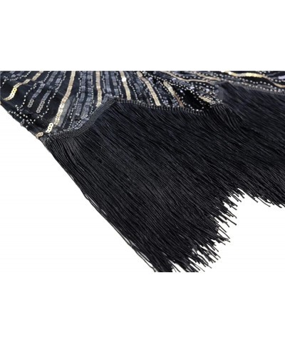 1920s Vintage Inspired Sequin Embellished Fringe Long Gatsby Tassels Hem Flapper Dress 20s Accessories Set Black Gold $25.28 ...