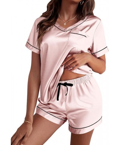 Silk Pajama for Women Short Sleeve Satin Pj Set Two Piece Soft Sleepwear Loungewear, S-XXL Light Pink $18.95 Sleep & Lounge