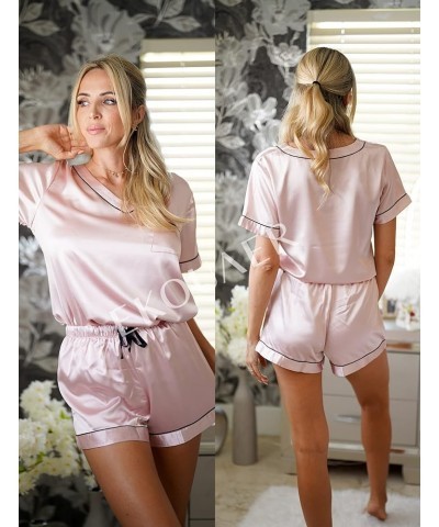 Silk Pajama for Women Short Sleeve Satin Pj Set Two Piece Soft Sleepwear Loungewear, S-XXL Light Pink $18.95 Sleep & Lounge