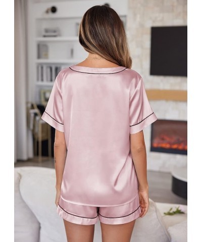 Silk Pajama for Women Short Sleeve Satin Pj Set Two Piece Soft Sleepwear Loungewear, S-XXL Light Pink $18.95 Sleep & Lounge