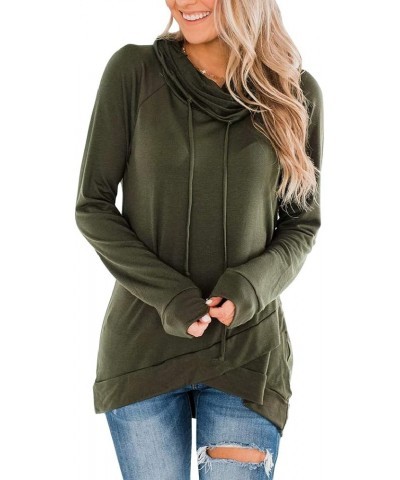 Womens Long Sleeve Sweatshirt Cowl Neck Workout Tunic Tops Casual Drawstring Pullovers Army Green $12.87 Hoodies & Sweatshirts