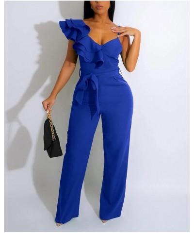 Formal Jumpsuits for Women Lace Slim Long Jumpsuit Pants High Waist Wide Leg Romper With Belt Blue2 $36.17 Jumpsuits