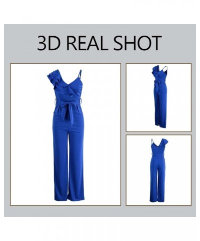 Formal Jumpsuits for Women Lace Slim Long Jumpsuit Pants High Waist Wide Leg Romper With Belt Blue2 $36.17 Jumpsuits