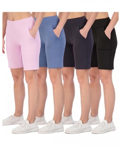 4 Pack: Women's 9" Bermuda Long High Waisted Shorts with Pockets Casual Workout Athletic (Available in Plus) Bermuda Shorts S...