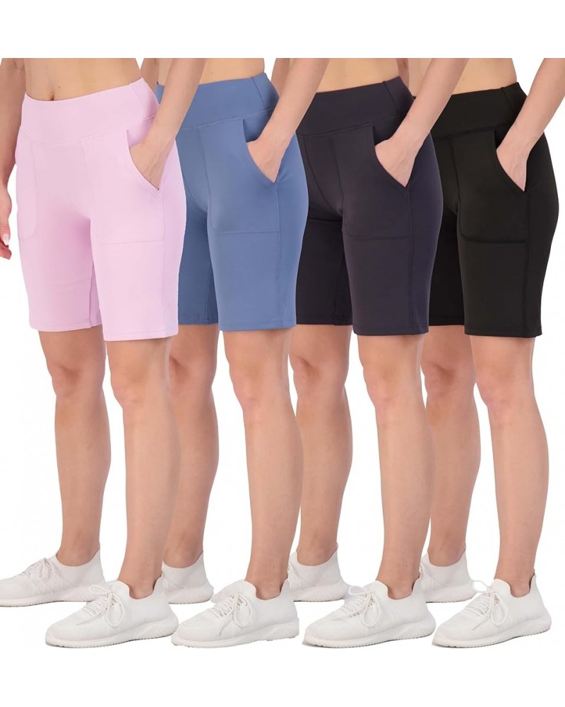 4 Pack: Women's 9" Bermuda Long High Waisted Shorts with Pockets Casual Workout Athletic (Available in Plus) Bermuda Shorts S...