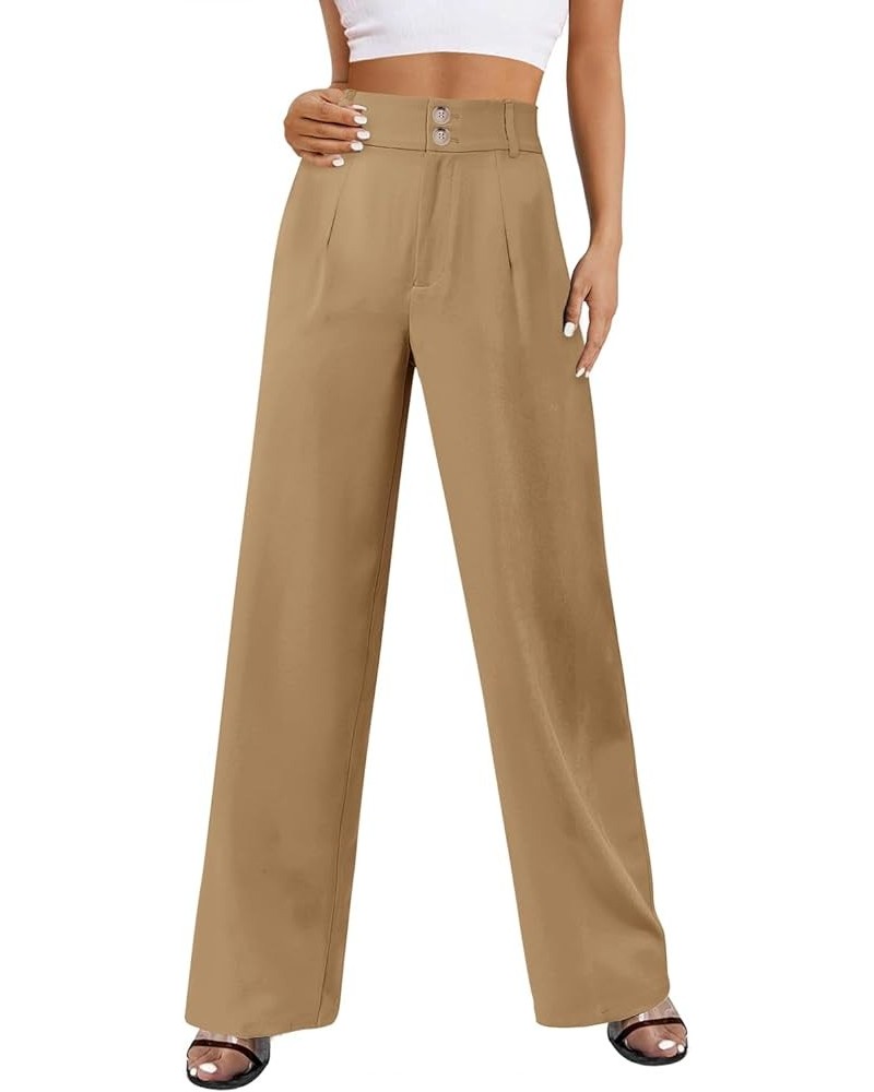 Women Pants Work Business Dressy Trousers Wide Leg High Waisted Slacks with Pockets 29"Inseam B-khaki $20.43 Pants