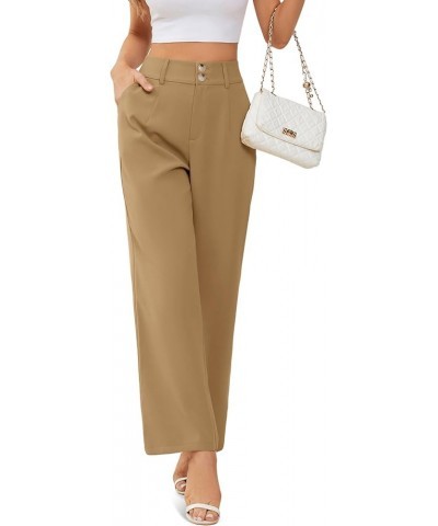 Women Pants Work Business Dressy Trousers Wide Leg High Waisted Slacks with Pockets 29"Inseam B-khaki $20.43 Pants