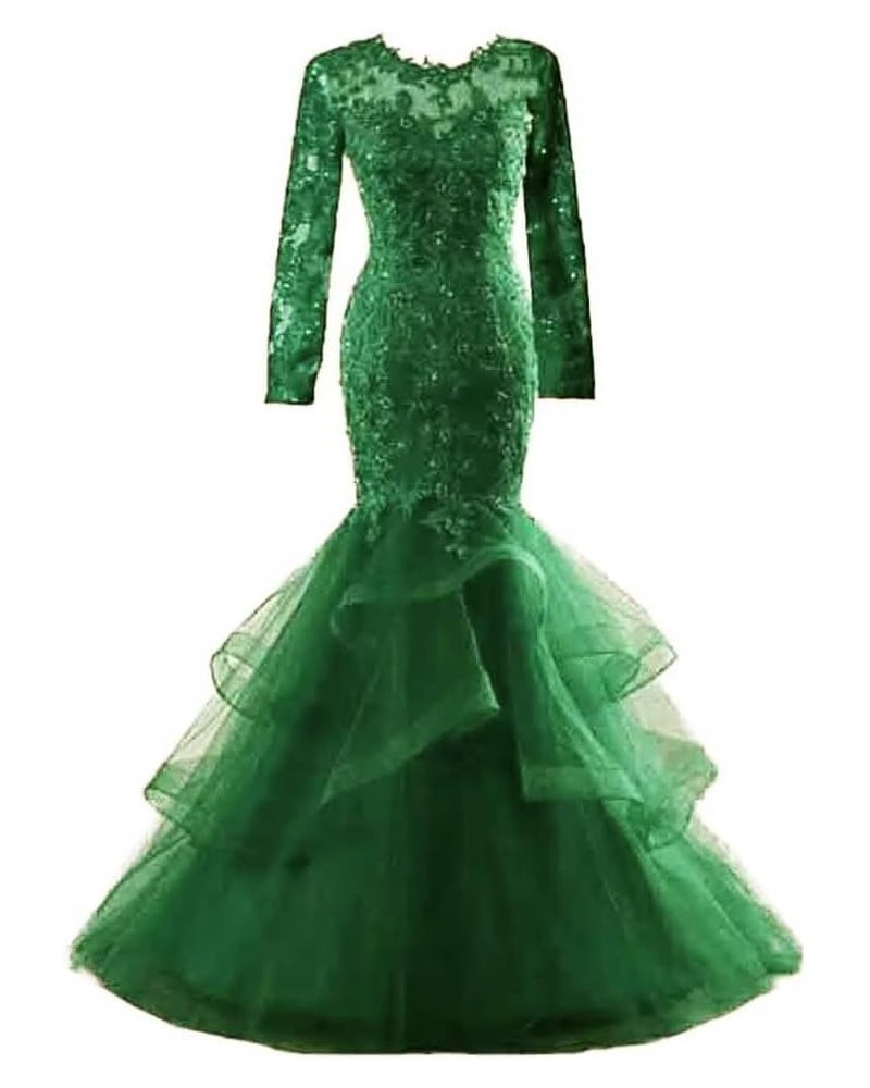 Women's Mermaid Appliques Evening Dresses for Wedding Party Prom Gown Long Sleeve 1-dark Green $52.90 Dresses