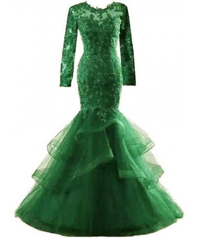 Women's Mermaid Appliques Evening Dresses for Wedding Party Prom Gown Long Sleeve 1-dark Green $52.90 Dresses