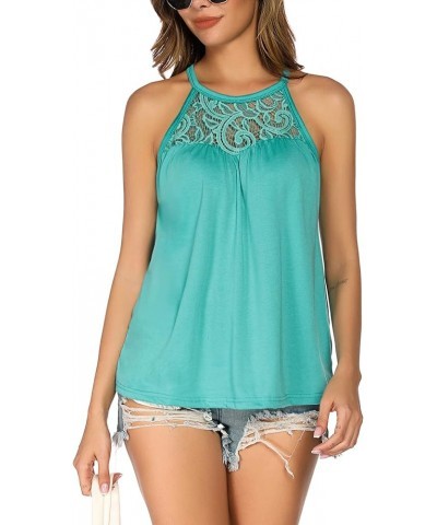 Women's Summer Lace Halter Tank Top Casual Loose Sleeveless Flowy Pleated Boho Tops Tee Shirt Blouse Blue $7.54 Tanks