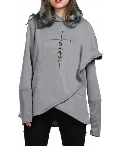 Women's Casual Long Sleeve Faith Letter Printed Hoodie Sweatshirt with Pocket A-grey $10.56 Hoodies & Sweatshirts