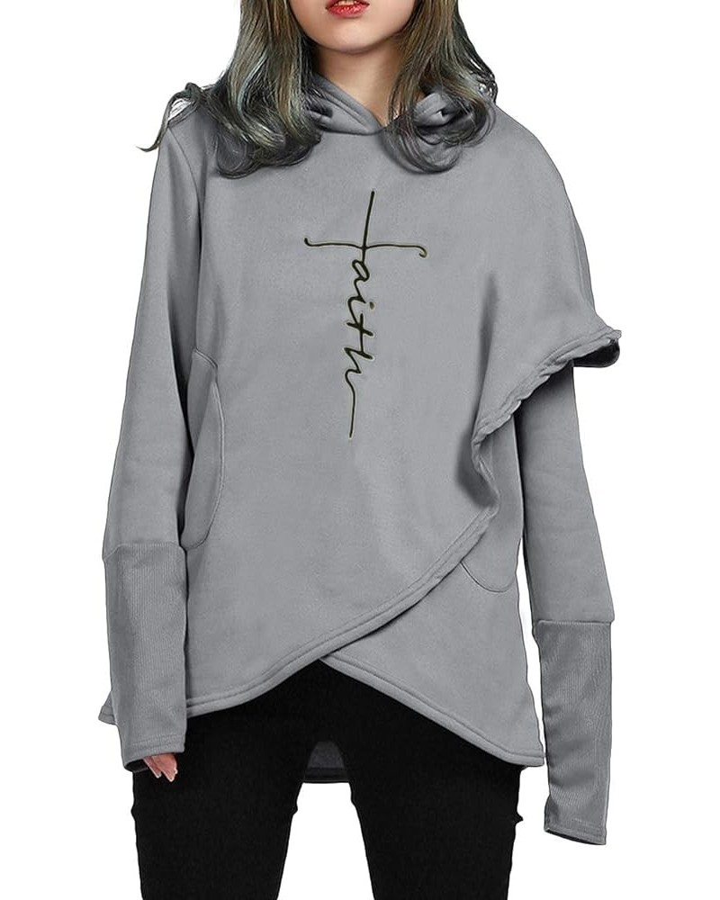 Women's Casual Long Sleeve Faith Letter Printed Hoodie Sweatshirt with Pocket A-grey $10.56 Hoodies & Sweatshirts