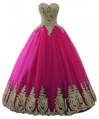 Women's Off Shoulder Gold Lace Tulle Prom Ball Gown A-fuchsia $37.38 Dresses