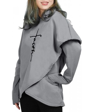 Women's Casual Long Sleeve Faith Letter Printed Hoodie Sweatshirt with Pocket A-grey $10.56 Hoodies & Sweatshirts