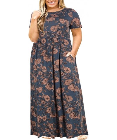 Women Short Sleeve Loose Plain Casual Plus Size Long Maxi Dress with Pockets 179+pink Print $21.44 Dresses