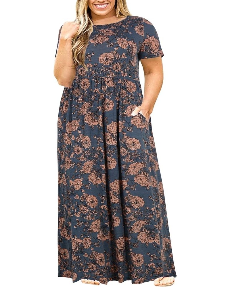 Women Short Sleeve Loose Plain Casual Plus Size Long Maxi Dress with Pockets 179+pink Print $21.44 Dresses