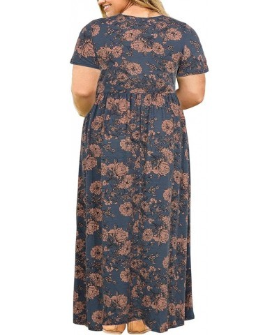 Women Short Sleeve Loose Plain Casual Plus Size Long Maxi Dress with Pockets 179+pink Print $21.44 Dresses