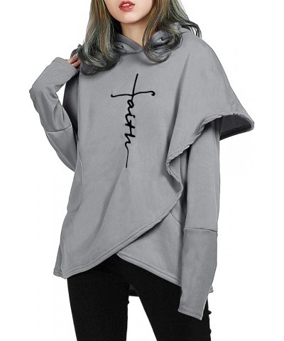 Women's Casual Long Sleeve Faith Letter Printed Hoodie Sweatshirt with Pocket A-grey $10.56 Hoodies & Sweatshirts